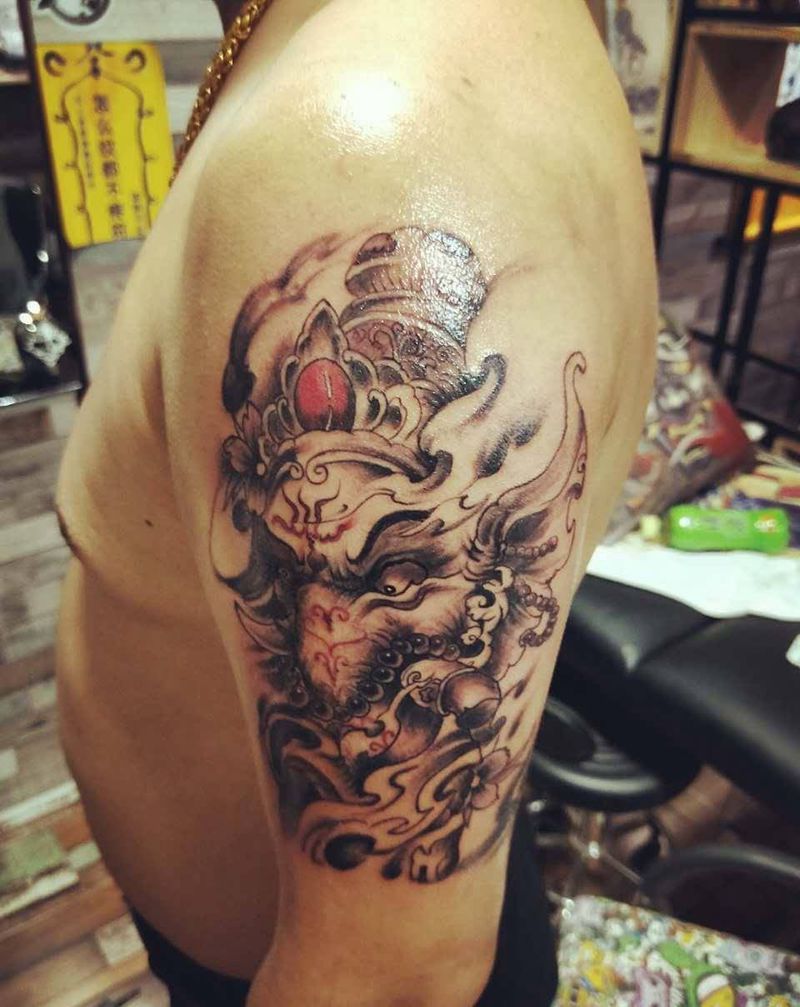 招财象鼻财神纹身图片