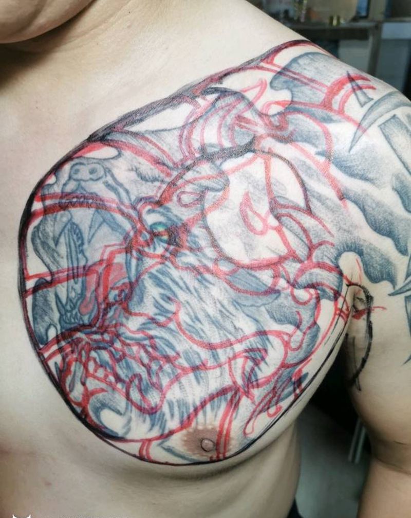 遮盖未完纹身图片_胸部老传统纹身图案