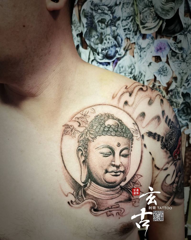 佛纹身图片_胸部新传统纹身图案