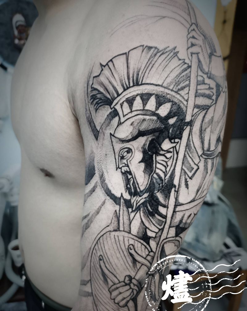 战神纹身图片_手臂欧美写实点刺纹身图案