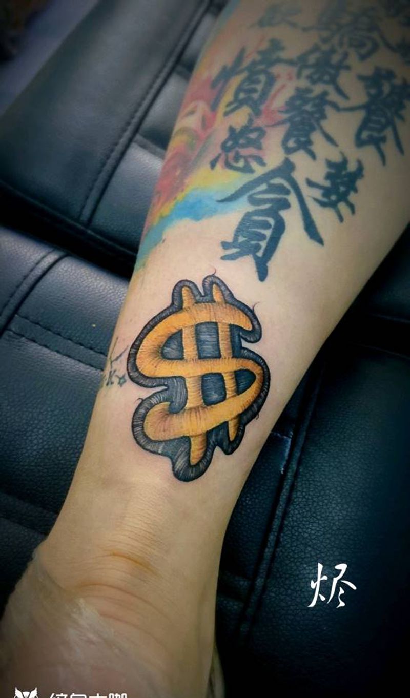 钱纹身图片_欧美写实布贴纹身图案