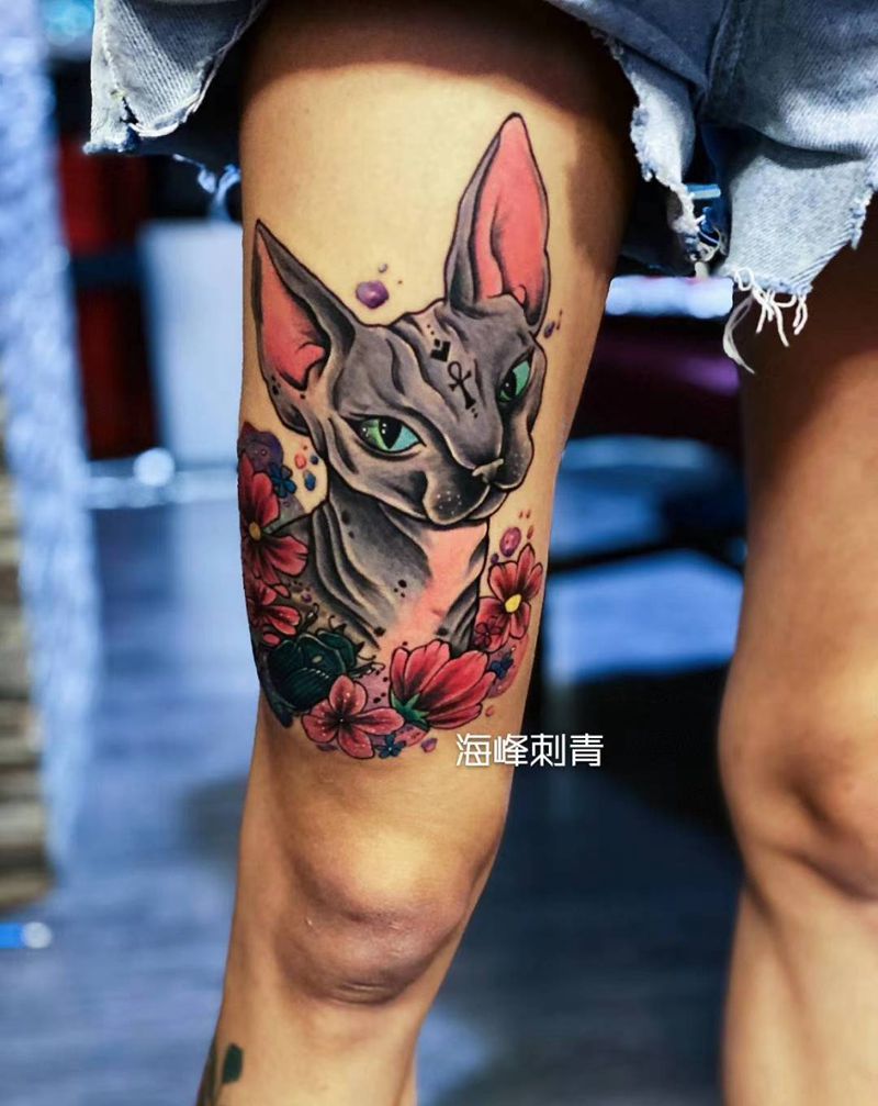 猫纹身图片_腿部纹身图案