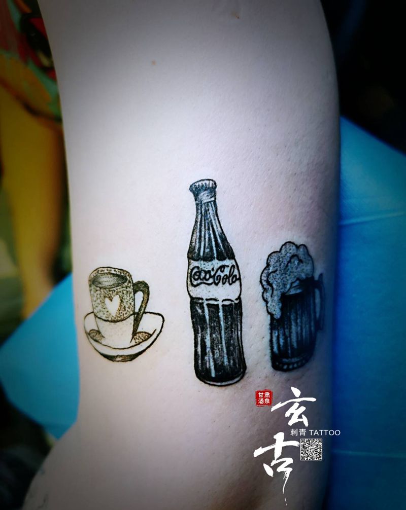 咖啡可乐啤酒纹身图片_手臂新传统纹身图案