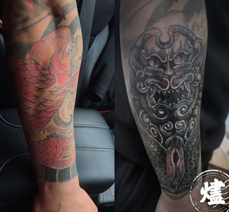 遮盖纹身图片_手臂欧美写实图腾纹身图案