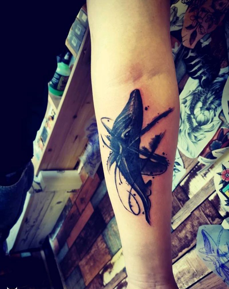 遮盖纹身图片_手臂水彩水墨纹身图案