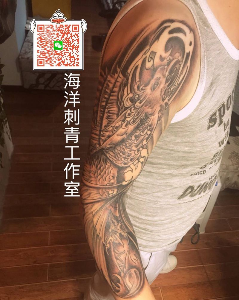 凤凰七分袖未完成作品纹身图片