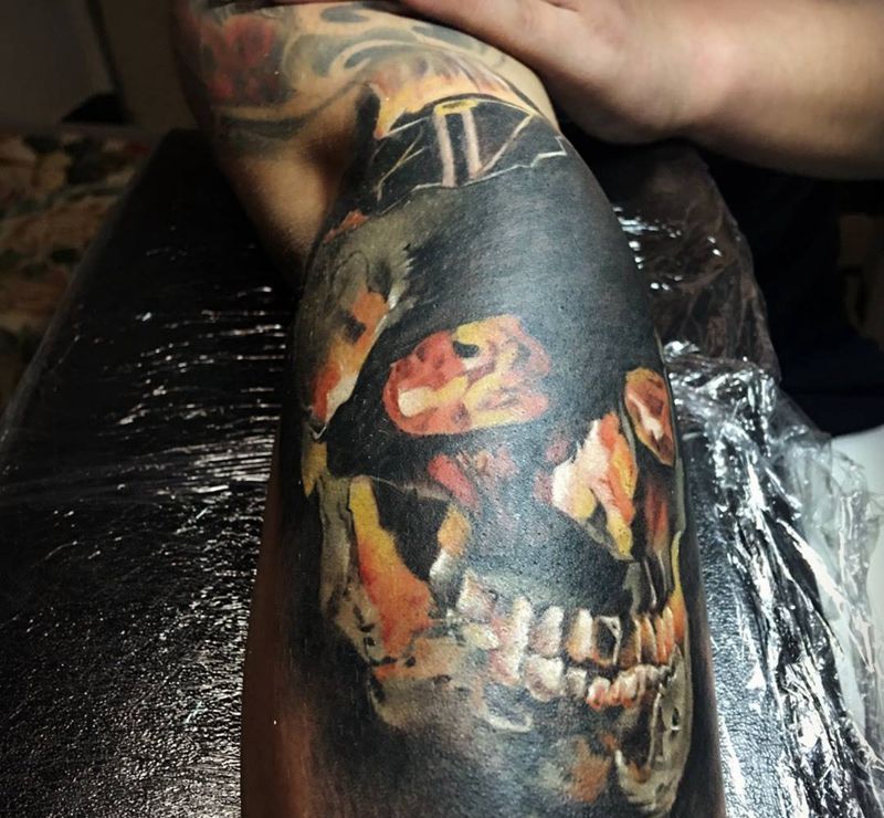 欧美写实纹身图片_成品手臂欧美写实人物鬼神宗教纹身图案