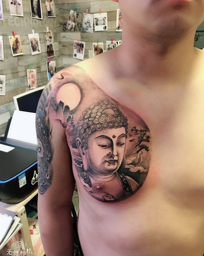 半甲佛头纹身图片