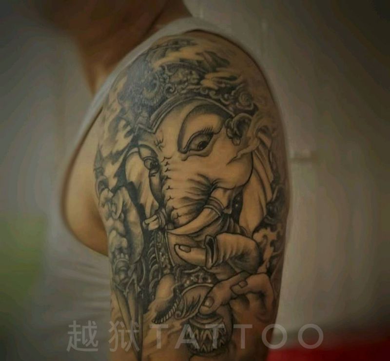 象神纹身图片_新传统纹身图案