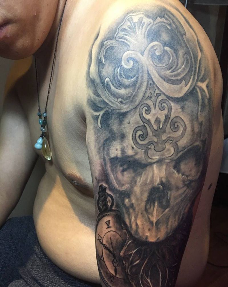 欧美写实骷髅纹身图片