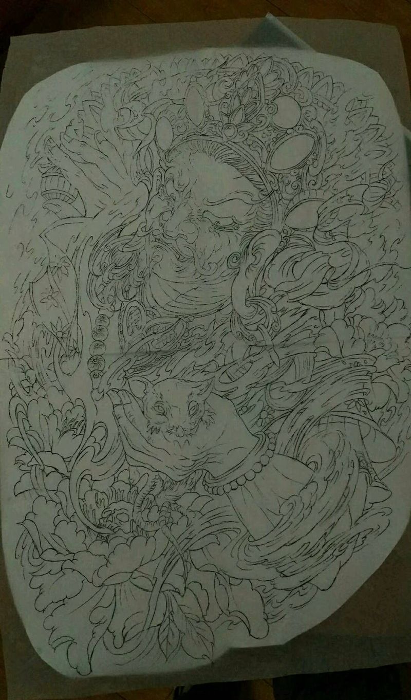 五大财神之首 黄财神纹身图片_背部新传统纹身图案