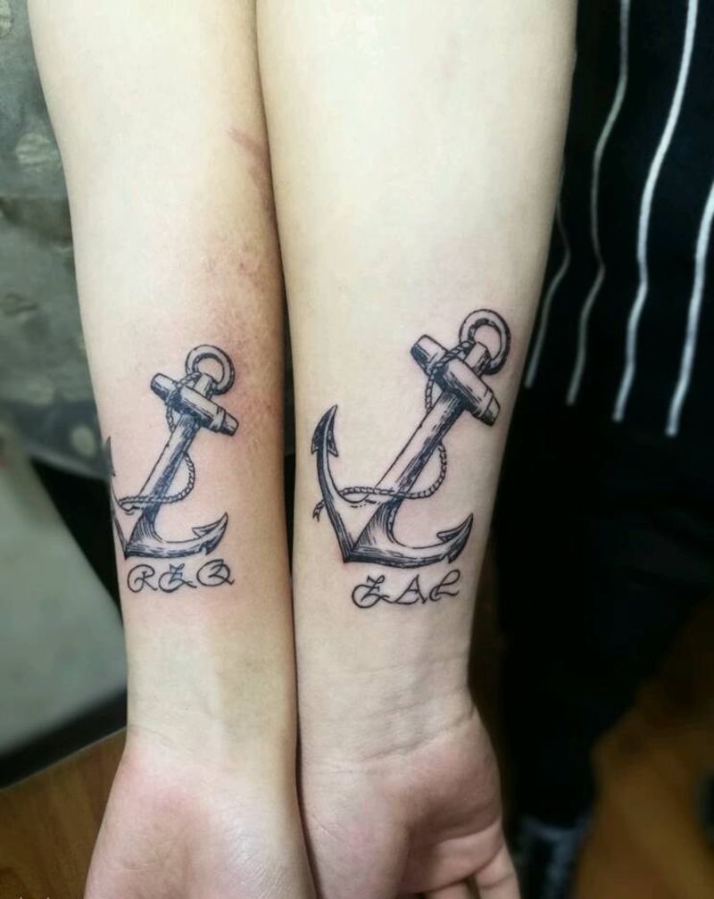 情侣船锚纹身图片