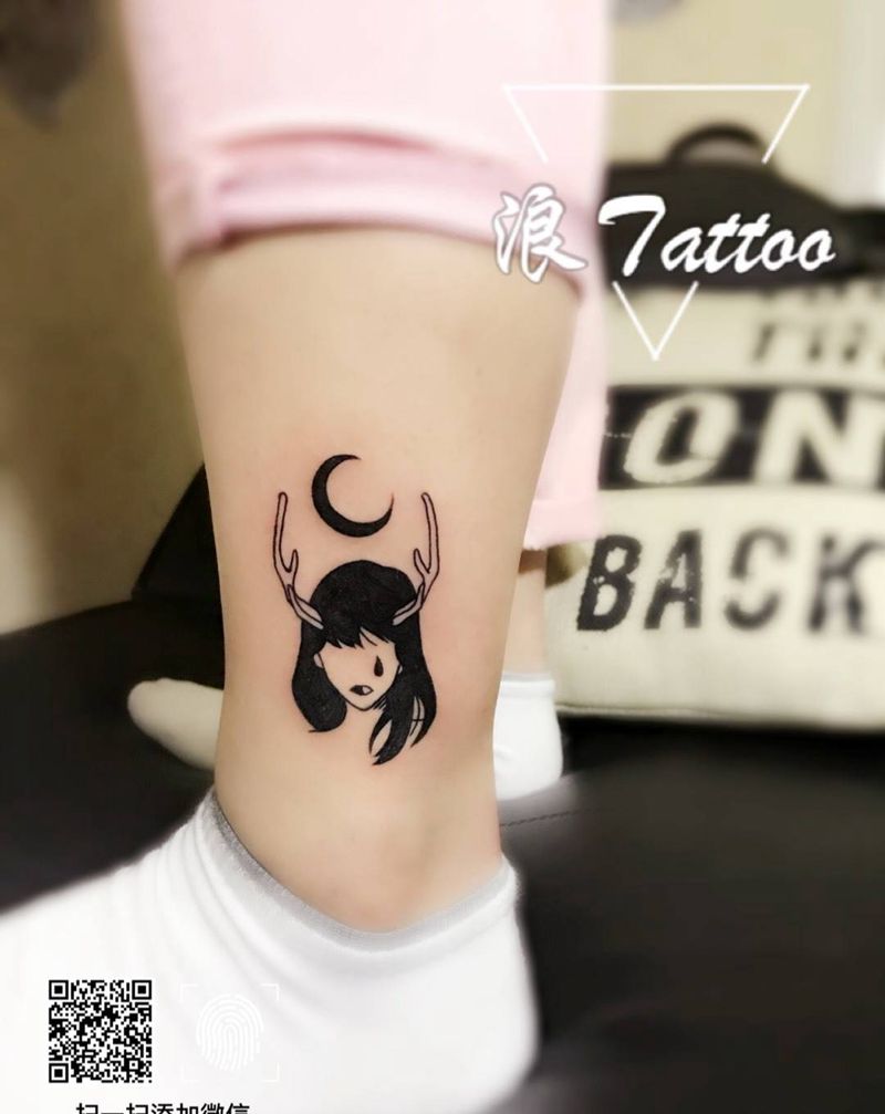 鹿角女孩纹身图片