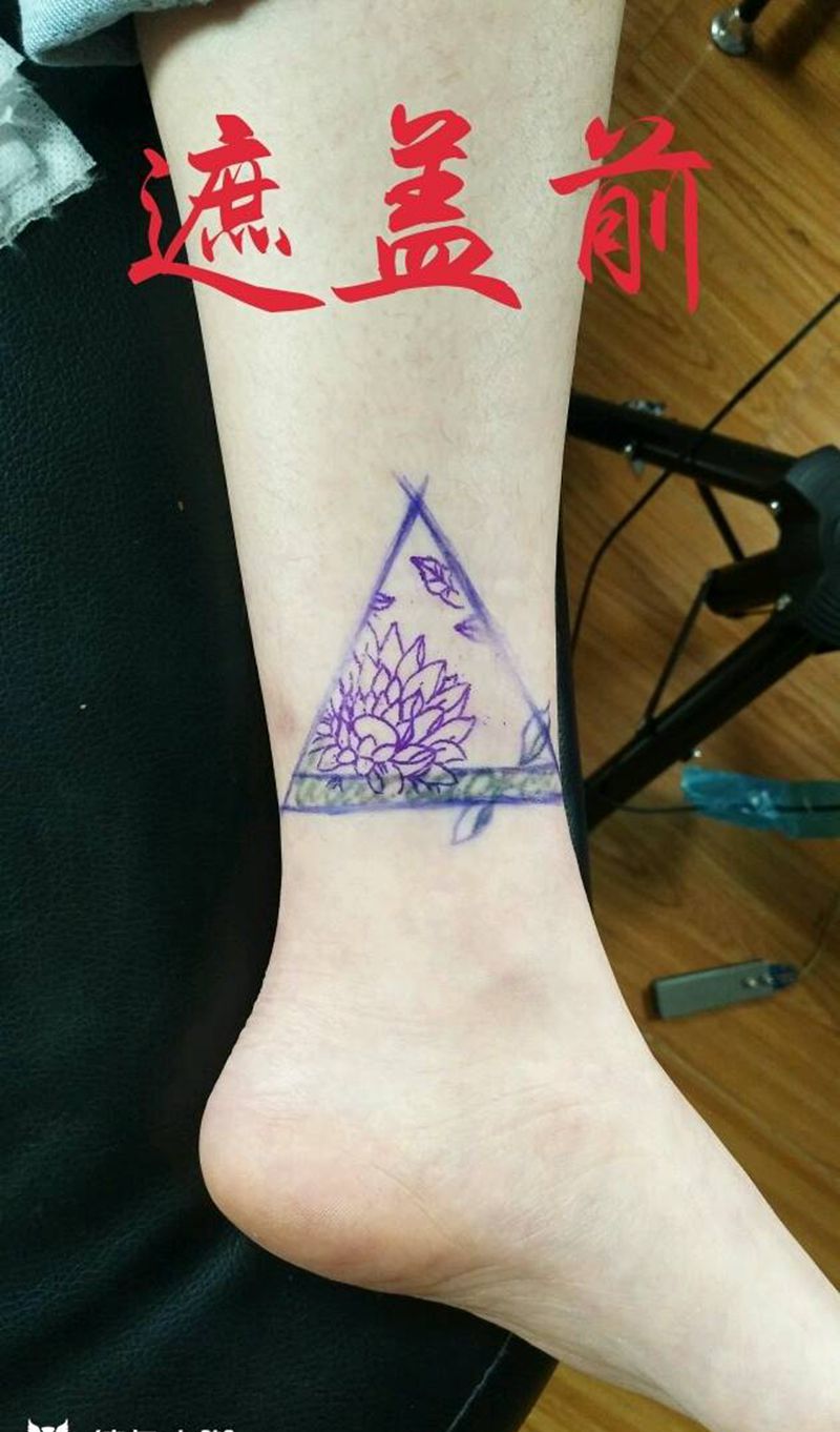 遮盖作品纹身图片_脚部几何纹身图案