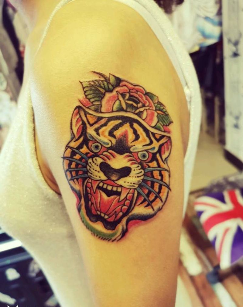 oldschool老虎纹身图片_手臂Old School纹身图案