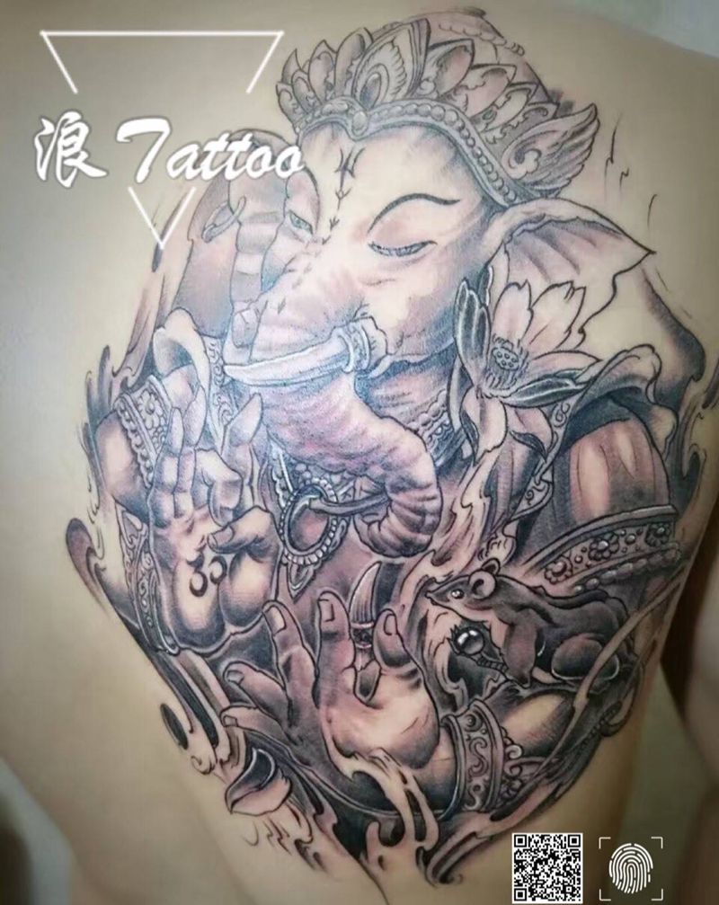 象鼻财神纹身图片