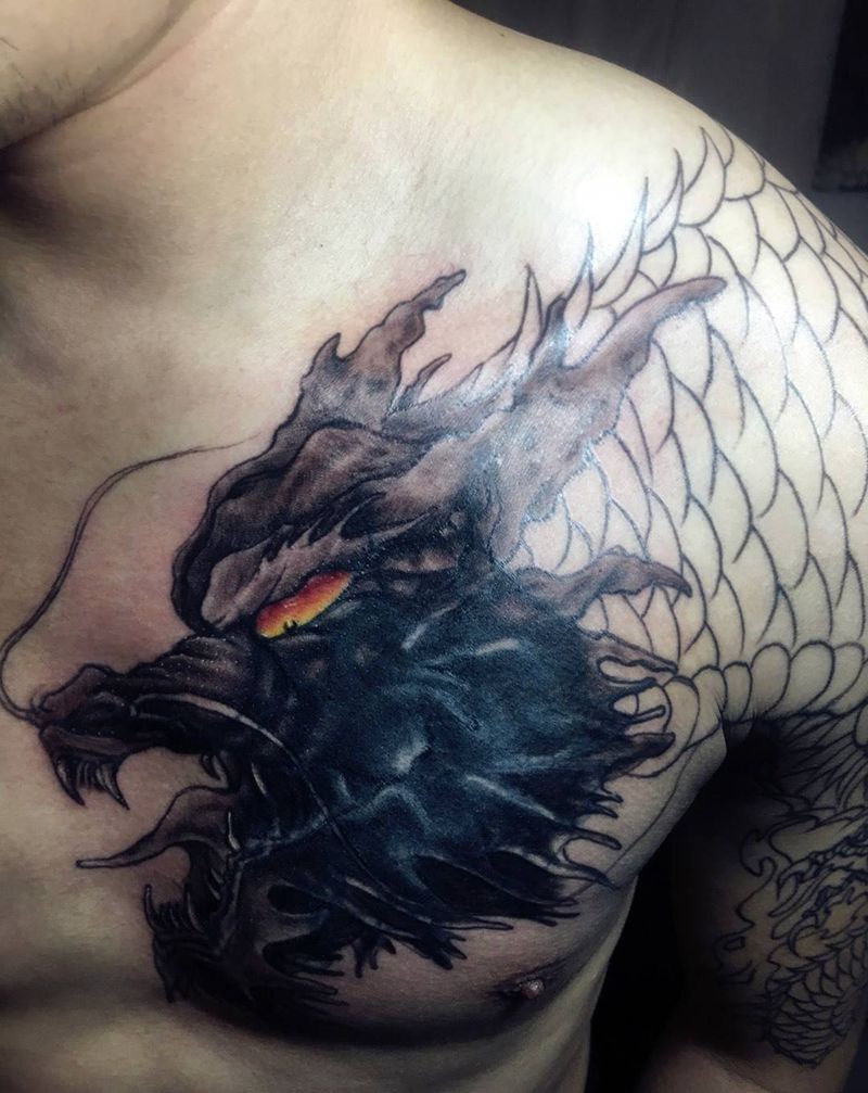 未完成过肩龙遮盖纹身图片