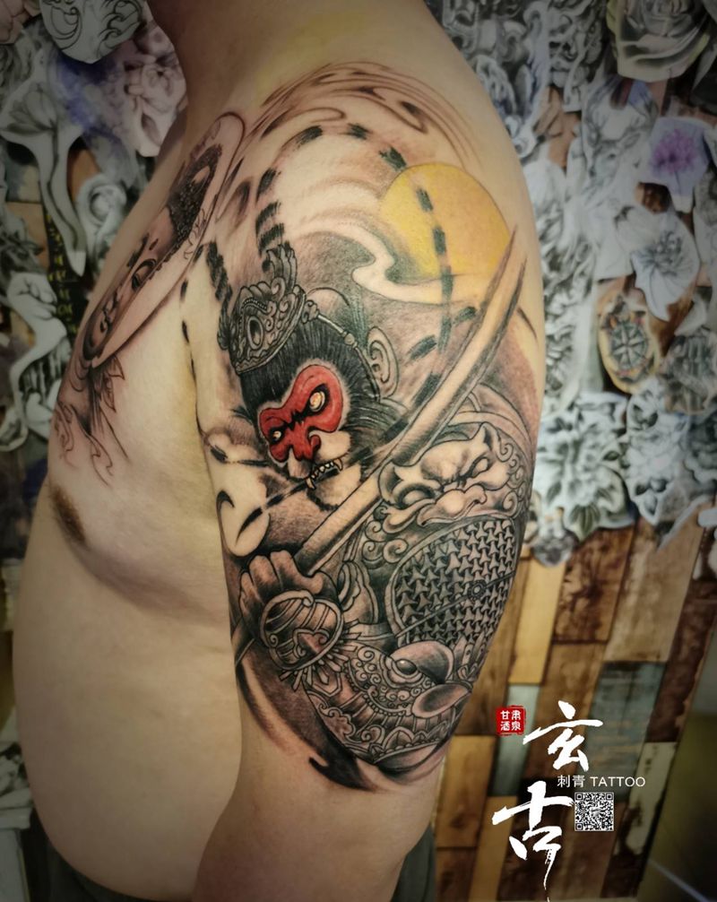 佛头，斗战胜佛纹身图片_胸部手臂新传统纹身图案