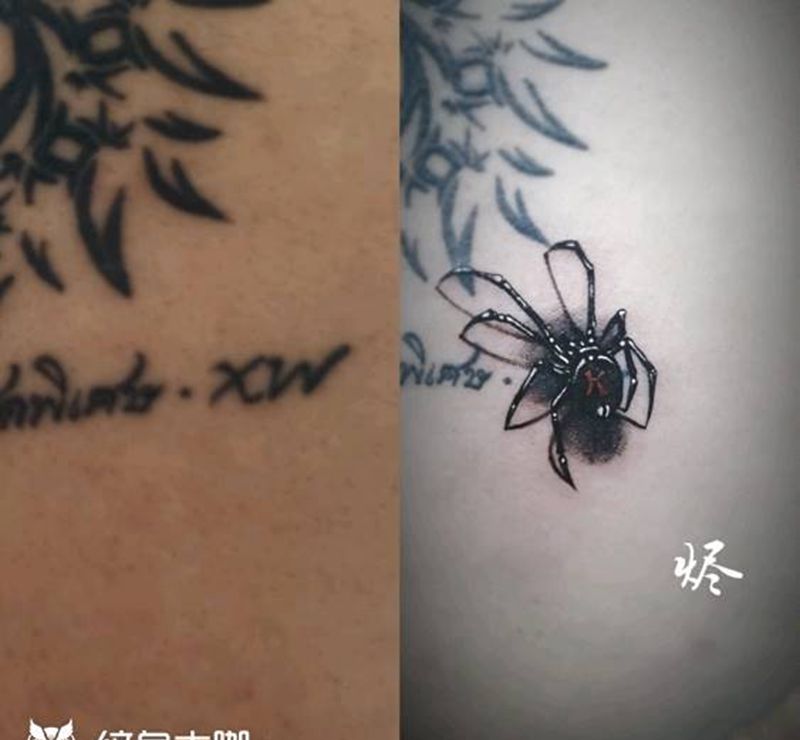 遮盖纹身图片_背部欧美写实纹身图案