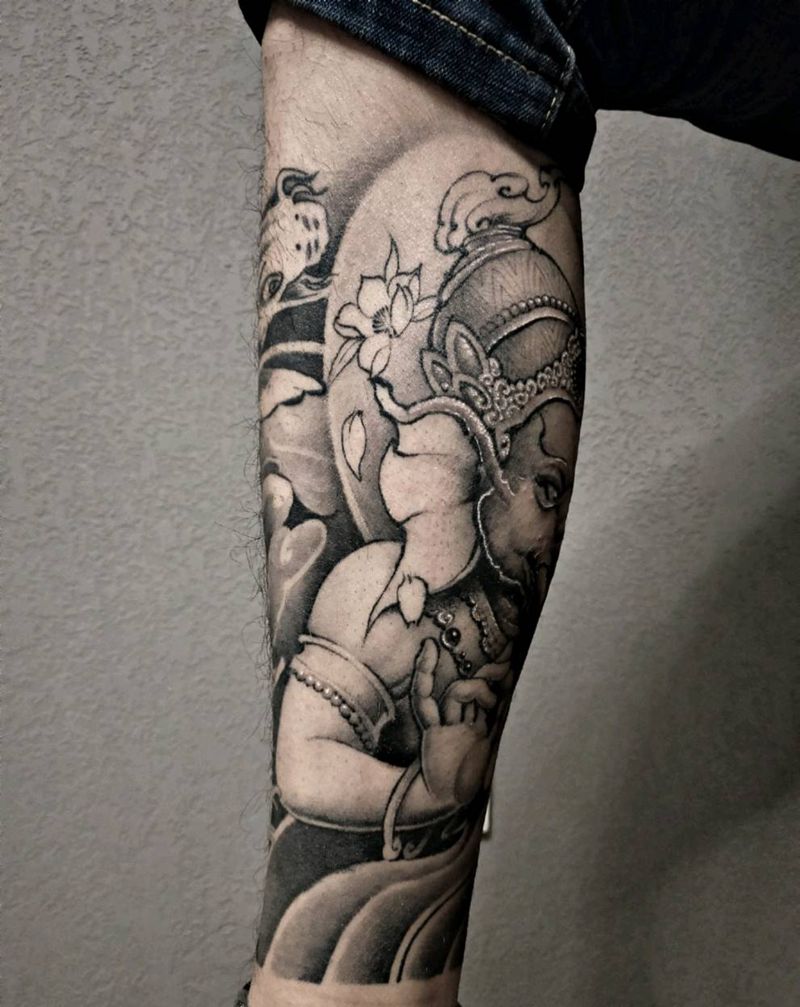 象神纹身图片_腿部纹身图案