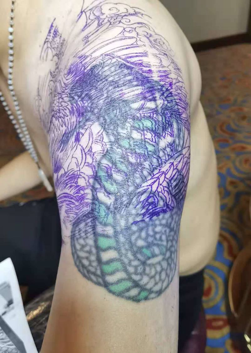 凤凰遮盖小蛇（未完成）纹身图片_手臂水彩纹身图案