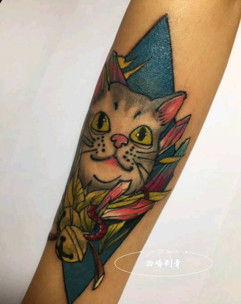 猫咪纹身图片_手臂纹身图案