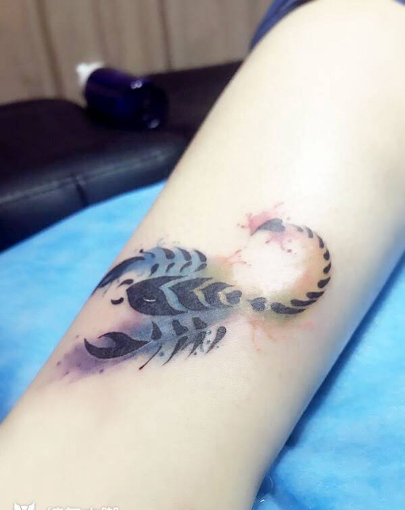 蝎子   花纹身图片_成品脚部腿部欧美国画字符动物图腾纹身图案