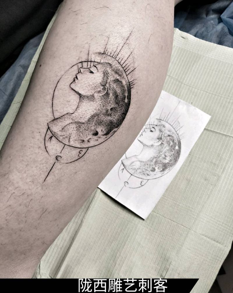 点纹身图片_腿部点刺纹身图案