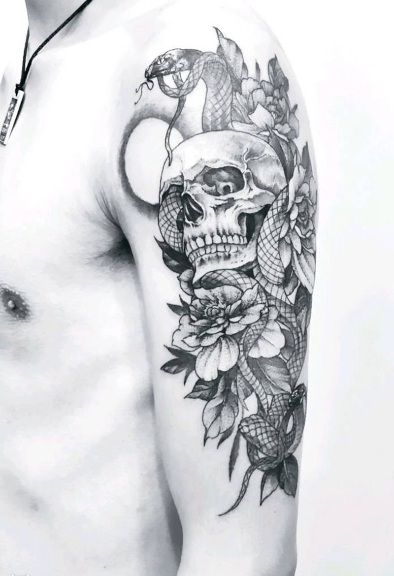 素花纹身图片_手臂点刺纹身图案