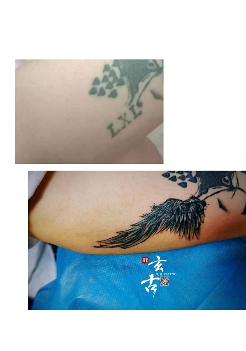 小遮盖纹身图片_手臂手部水墨点刺纹身图案