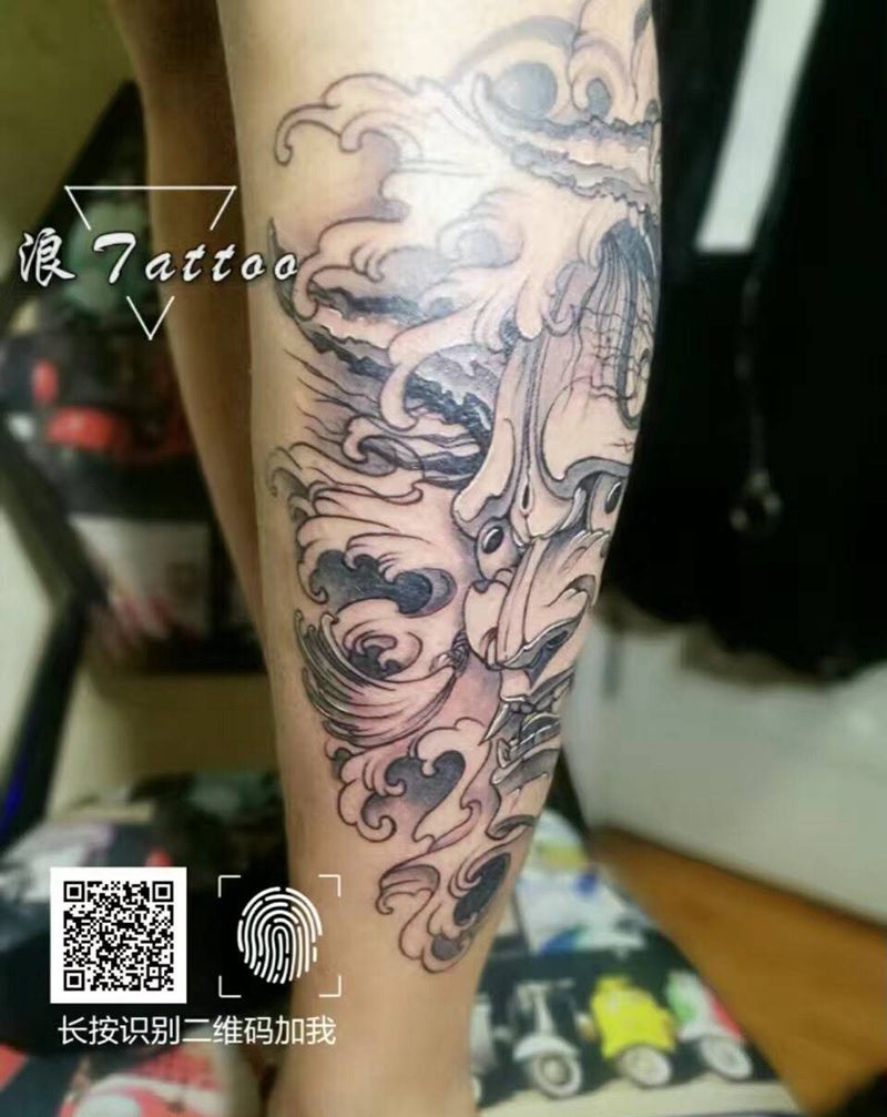 小腿般若纹身图片