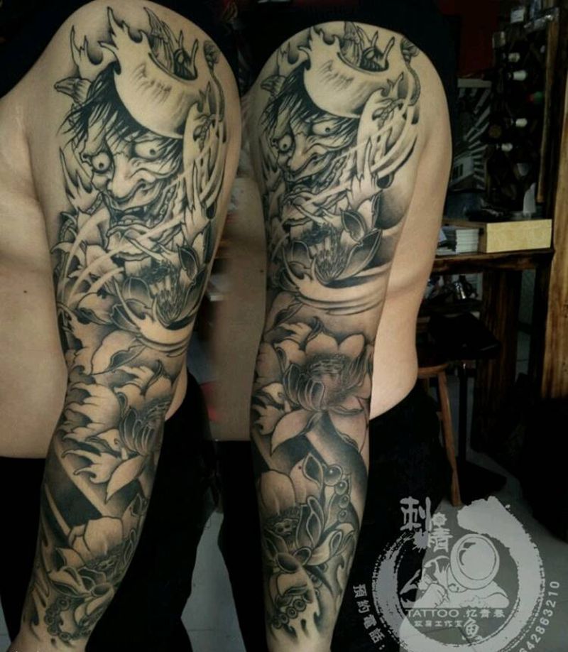 般若花臂纹身图片_传统成品纹身图案