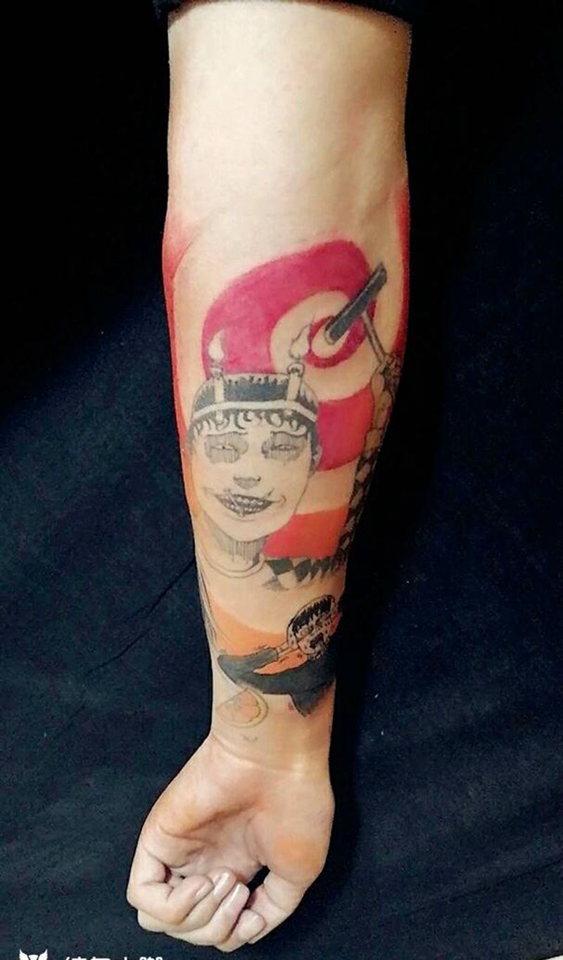 一藤润二纹身图片_手臂传统字符人物鬼神图腾原创成品纹身图案