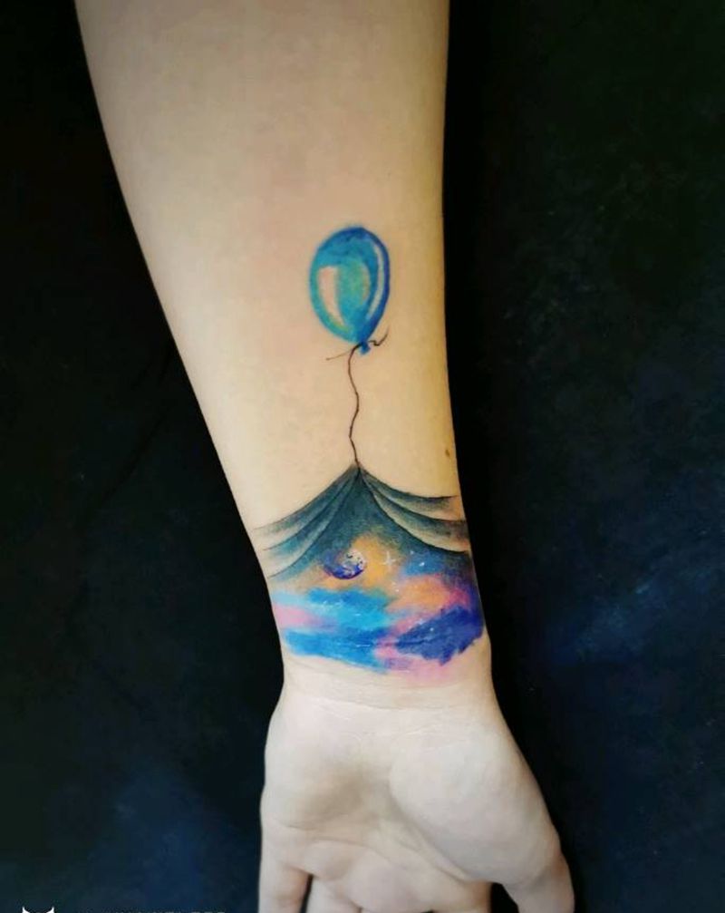 气球纹身图片_手臂水彩水墨纹身图案