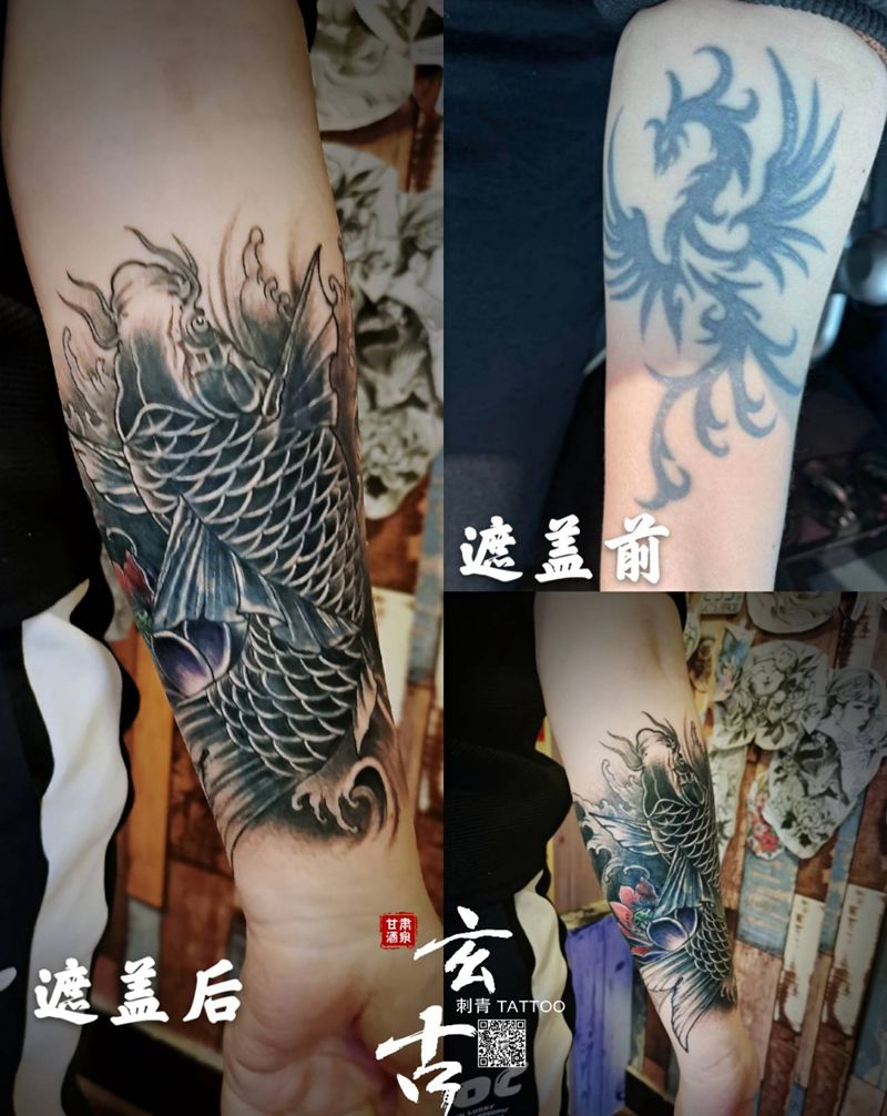 图腾遮盖纹身图片_手臂新传统遮盖纹身图案