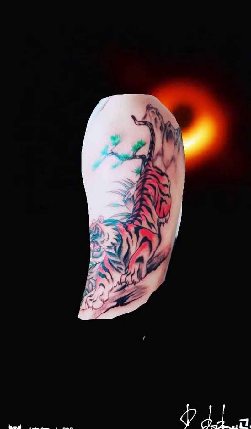 虎纹身图片_手臂老传统纹身图案
