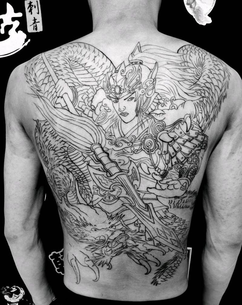 赵子龙纹身图片_背部新传统纹身图案
