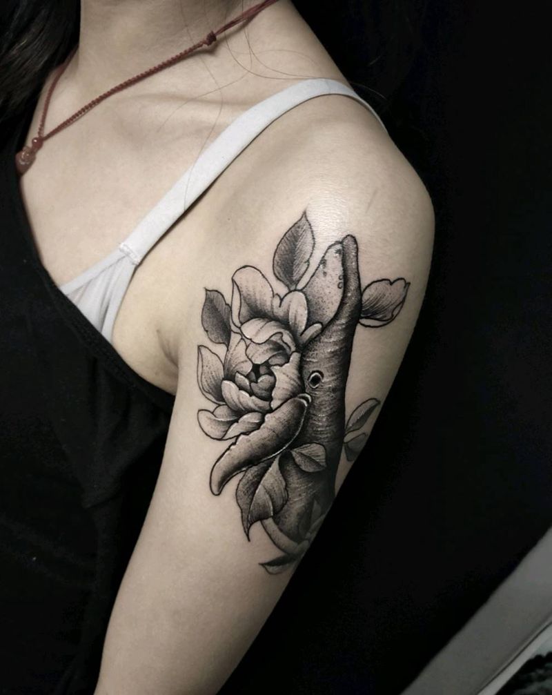 鲸鱼纹身图片_手臂点刺纹身图案