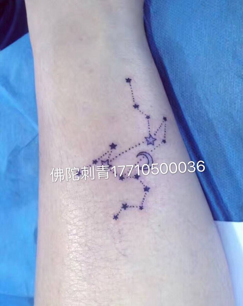星座纹身纹身图片_成品脚部腿部清新写实几何字符原创情侣纹身图案