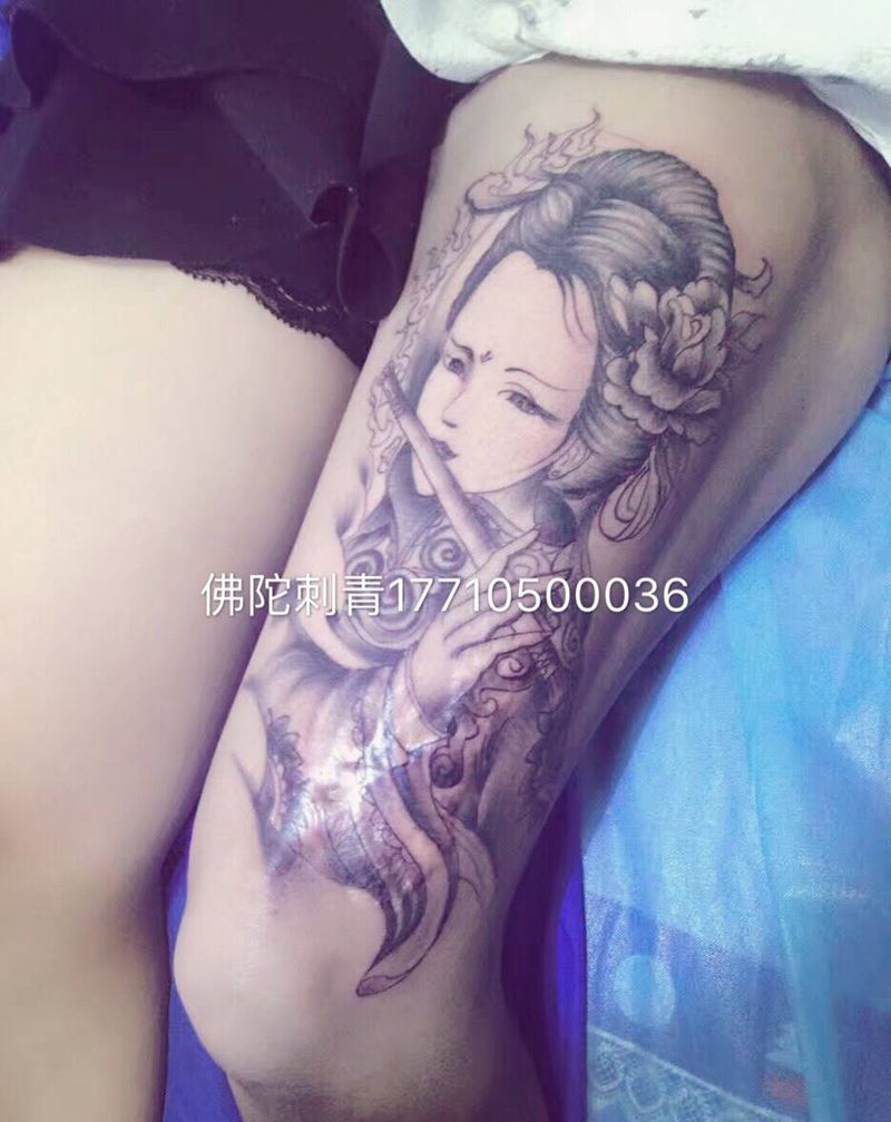 艺伎纹身图片_成品腿部传统人物银川 宁夏佛陀刺青纹身图案