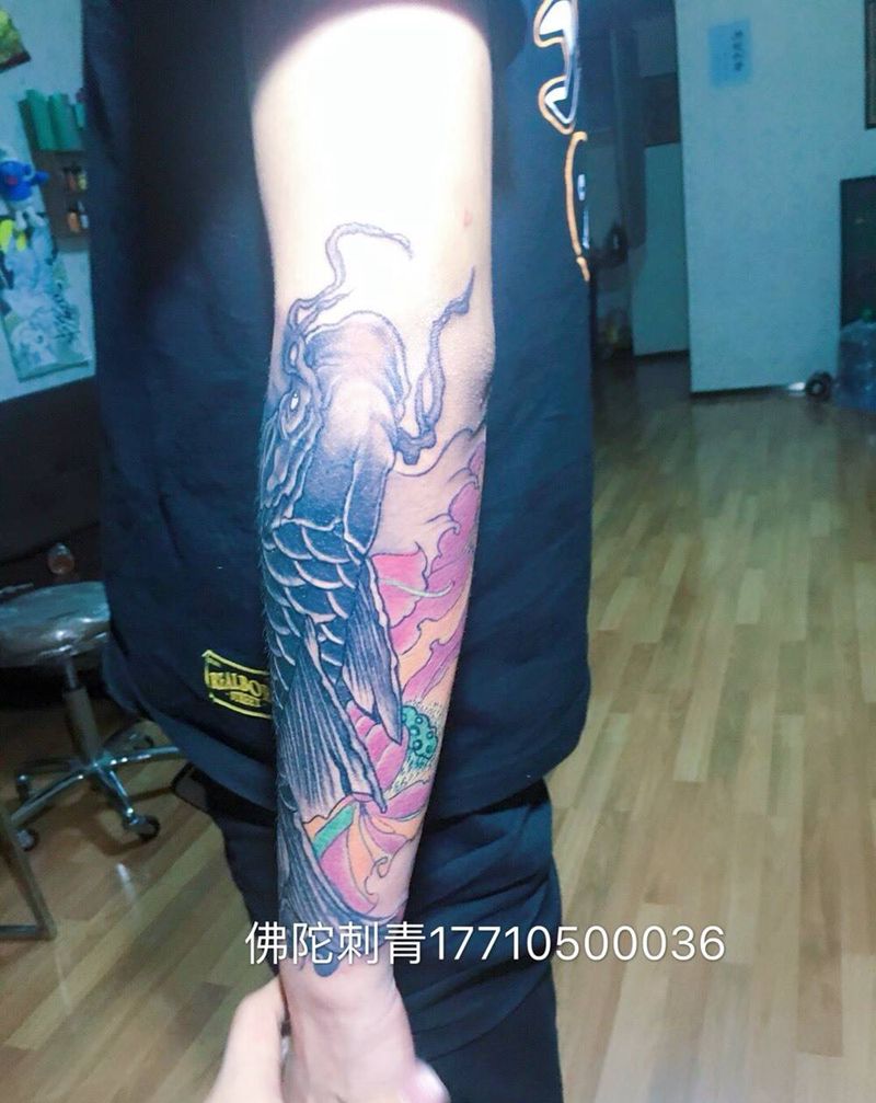 小臂遮盖纹身图片_成品手稿手臂传统动物植物宁夏学银川文身纹身图案