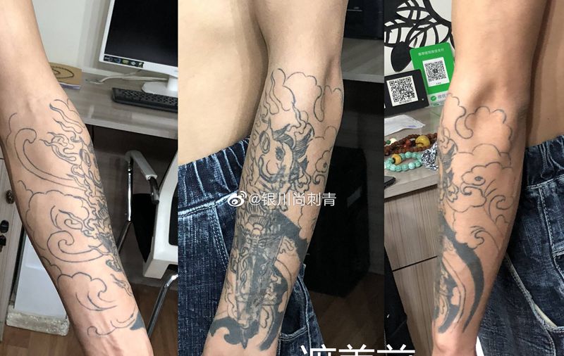 图一遮盖前，图二遮盖后纹身图片_手臂老传统新传统纹身图案