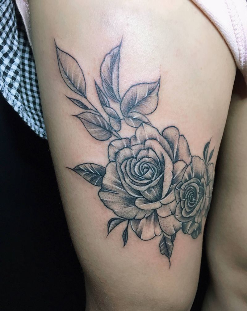 素花纹身图片_腿部纹身图案