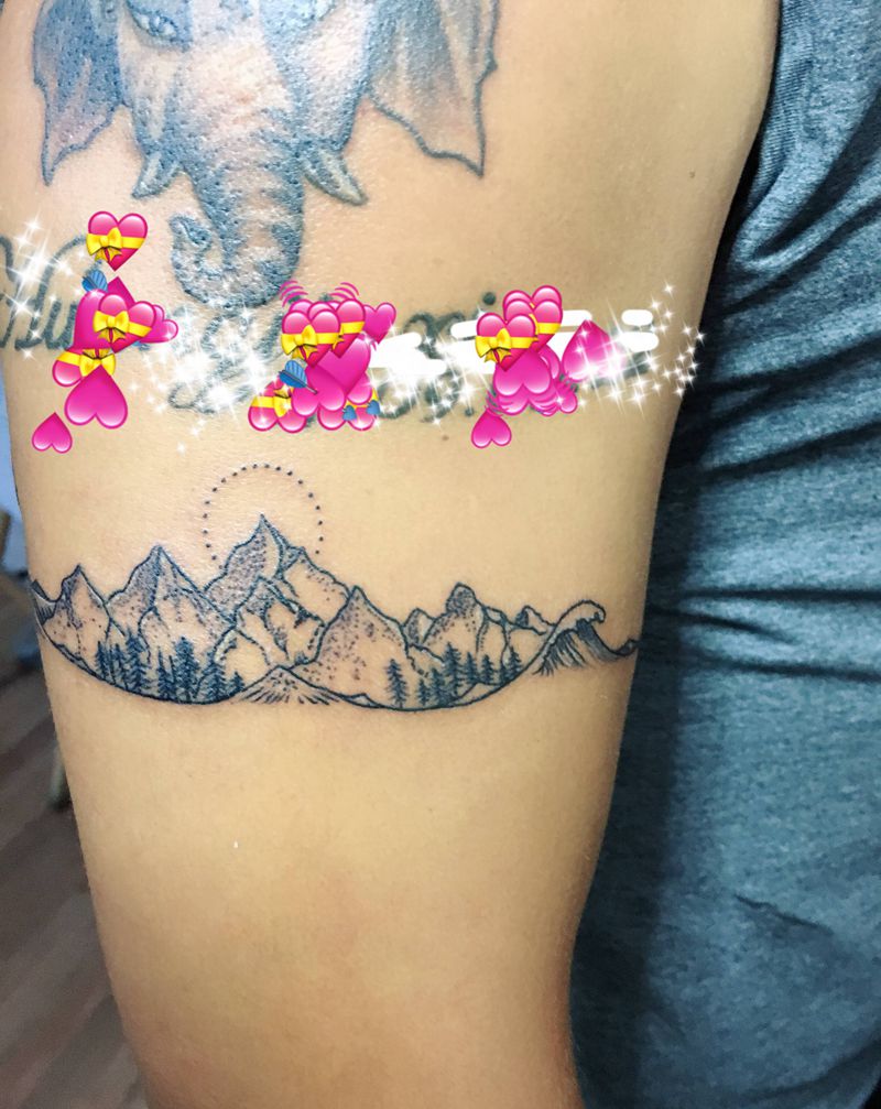 山 水浪 臂环纹身图片_手臂纹身图案