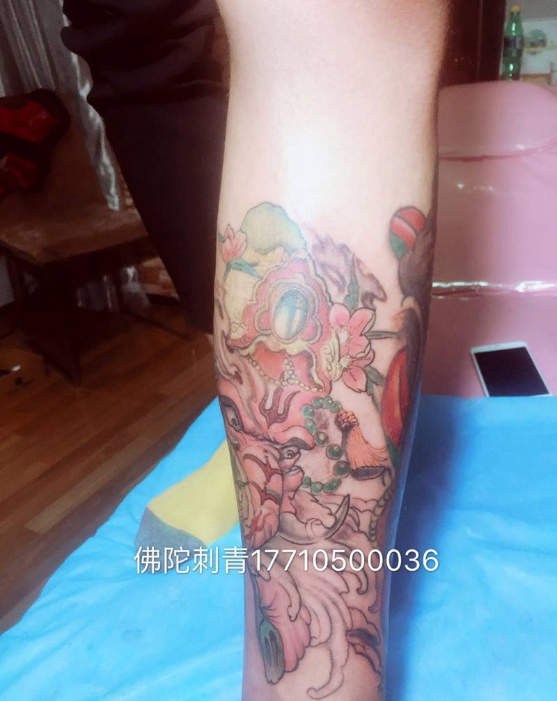 象神纹身图片_成品手稿腿部传统动物银川 宁夏佛陀刺青宗教纹身图案