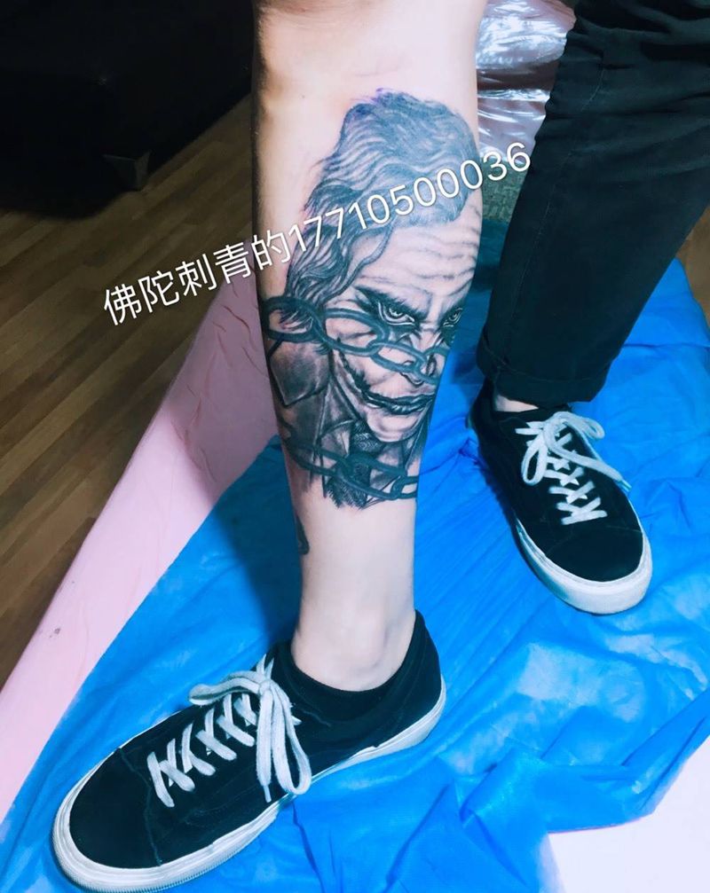 小丑纹身图片_成品手稿腿部欧美人物宁夏银川文身 学习学纹身图案
