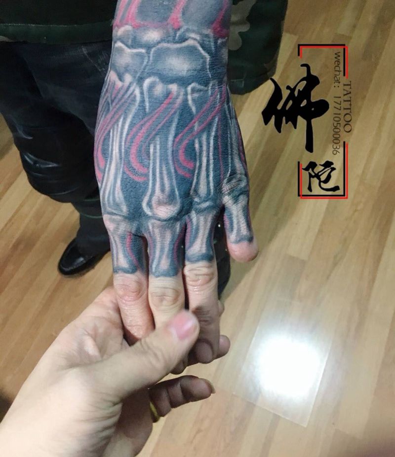 骷髅手纹身图片_手部欧美写实纹身图案