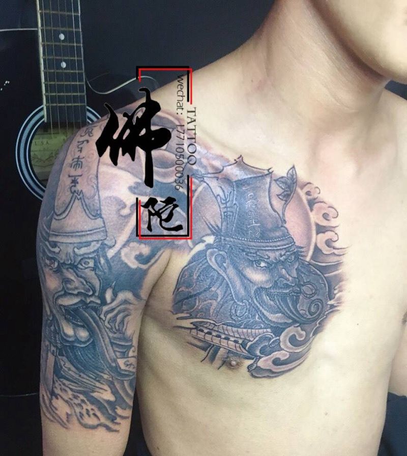 黑白无常纹身图片_胸部手臂新传统纹身图案