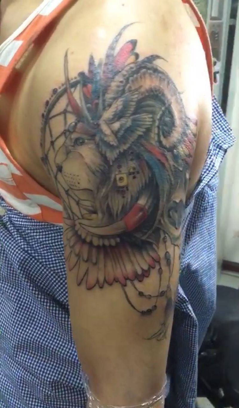 水彩狮子纹身图片_成品手稿手臂欧美动物宁夏银川中国纹身图案