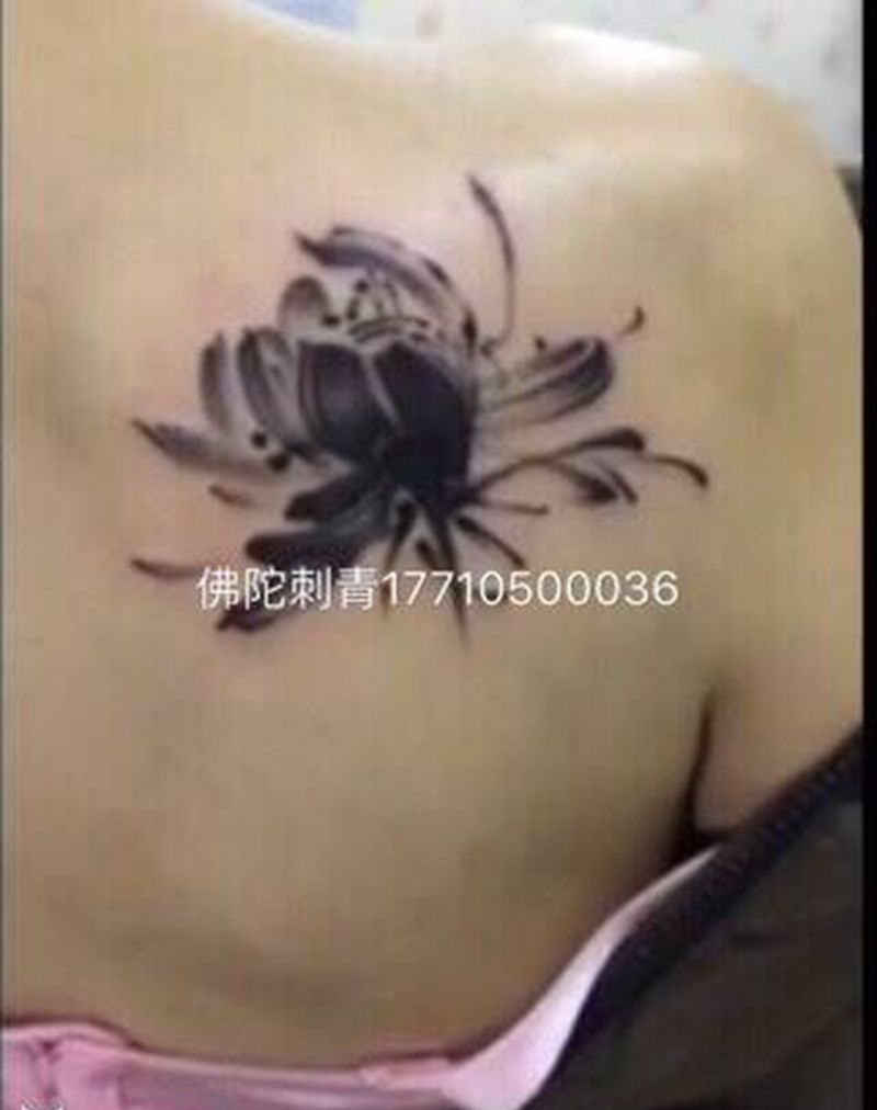 水墨花纹身图片_成品手稿背部传统国画植物银川 宁夏佛陀刺青纹身图案